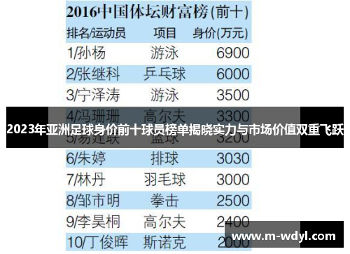 2023年亚洲足球身价前十球员榜单揭晓实力与市场价值双重飞跃 2023年亚洲足球身价前十球员榜单揭晓实力与市场价值双重飞跃