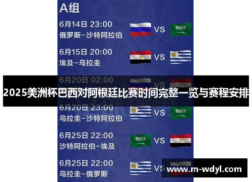 2025美洲杯巴西对阿根廷比赛时间完整一览与赛程安排